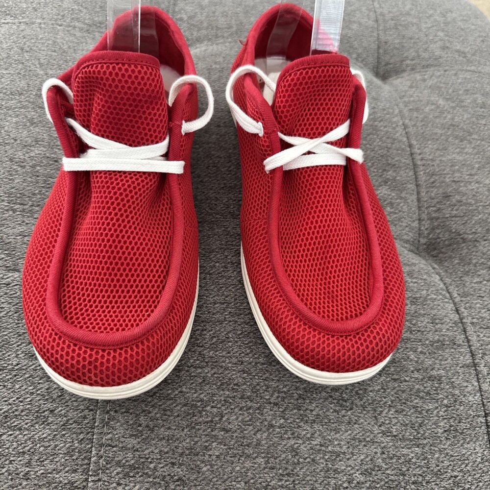Diesel Sneakers Red Mesh Low Top Lace-Ups Logo Rubber Bottom With Map Size 7.5 - Picture 2 of 16
